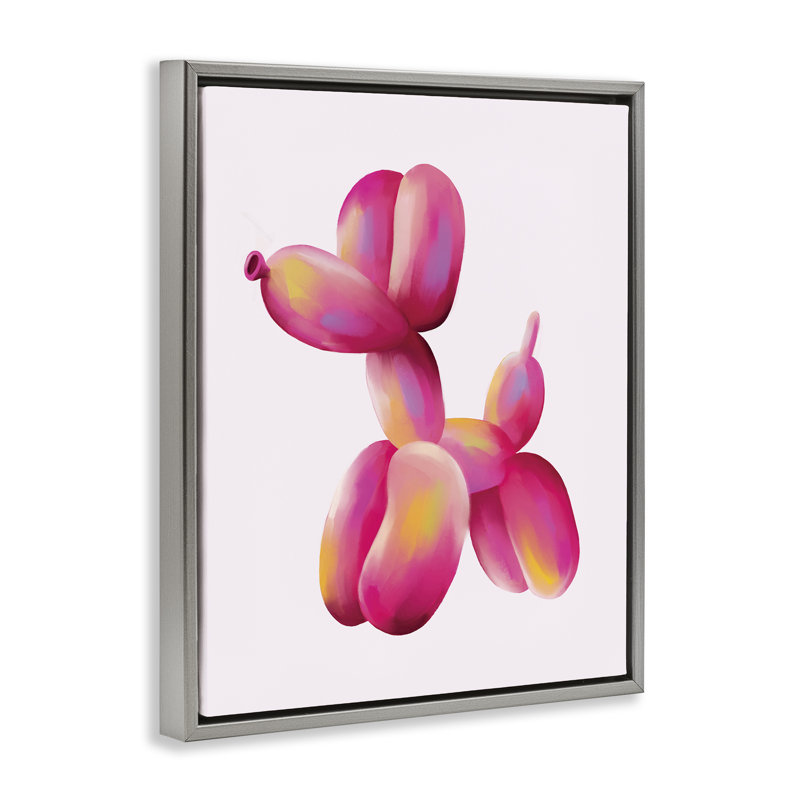 «Pink Balloon Dog», toile encadrée flottante grise par Nataly White, Cadre flottant gris lustré, H 31 po x l 25 po