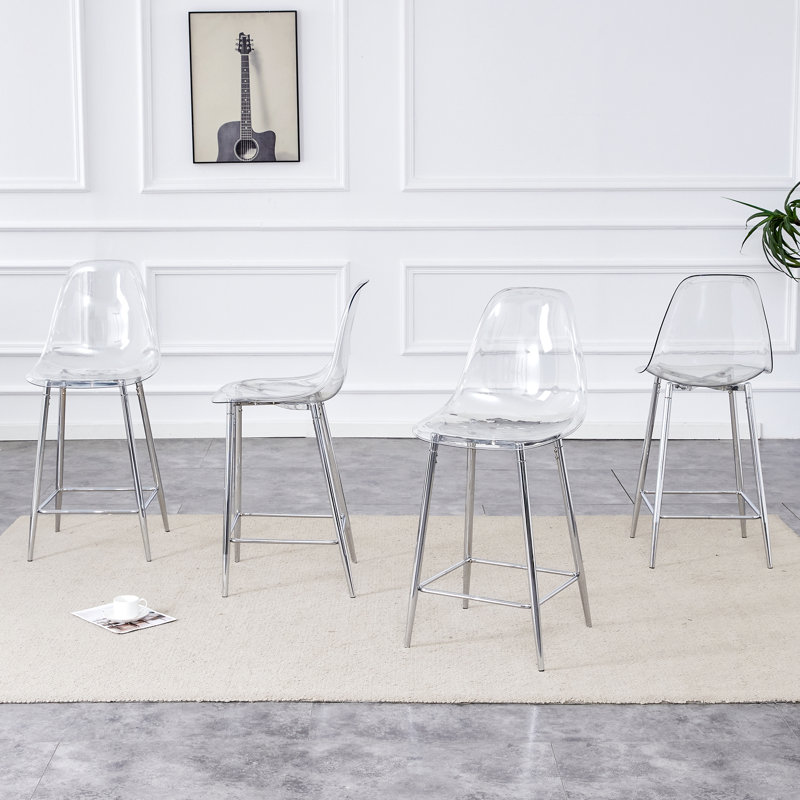 Tabouret de bar moderne et minimaliste avec pieds élégants en métal (ensemble de 4), Argent, 4