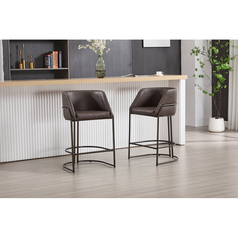 17 Stories 26'' Modern Upholstered Faux Leather Counter Stool With