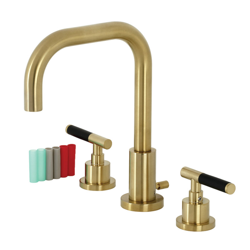 Kingston Brass Kaiser Two-Handle 3-Hole Deck Mount Widespread Bathroom Faucet with Brass Pop-Up Drain, Brushed Brass