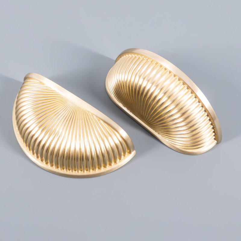 Ribbed Brass Semi Circle Cabinet Pull, Gold