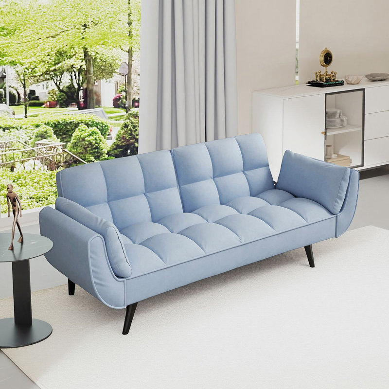 Accoudoirs évasés en velours 74 po Veleria, Velours bleu