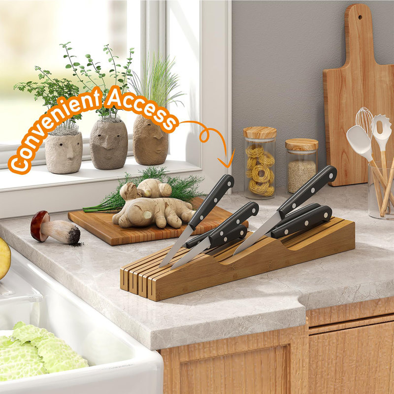 Bamboo Wood Drawer Knife Organizer, Walnut