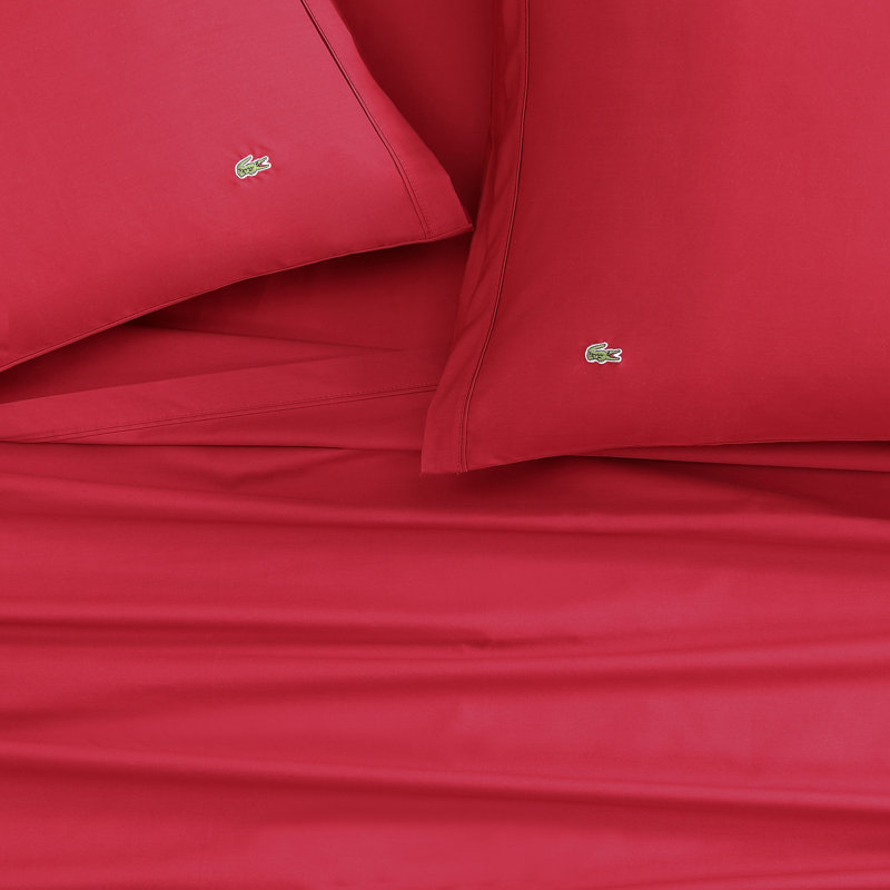 Lacoste Cotton Percale Sheet Set, Crisp Feel & Breathable Bedding, Deep Pocket Fitted Sheet, Chili Pepper, Twin, Chili Pepper