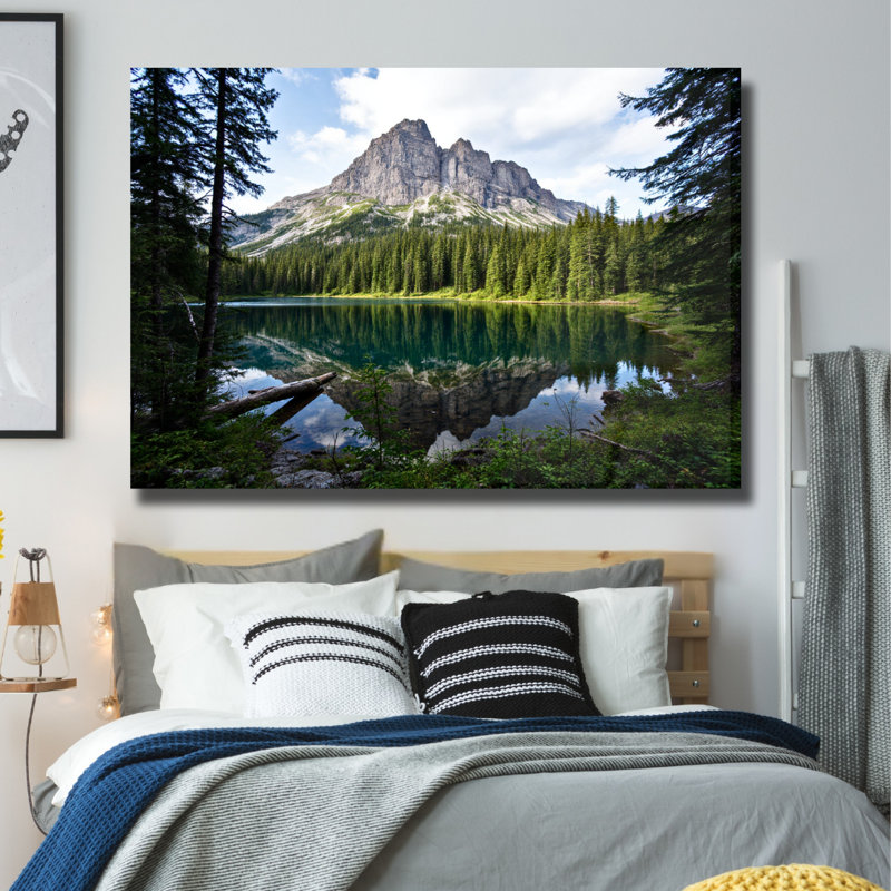 Mountain Lake Reflexion Tempered Glass Wall Art Natural Style Wall Art Decor, H 24 po x l 36 po