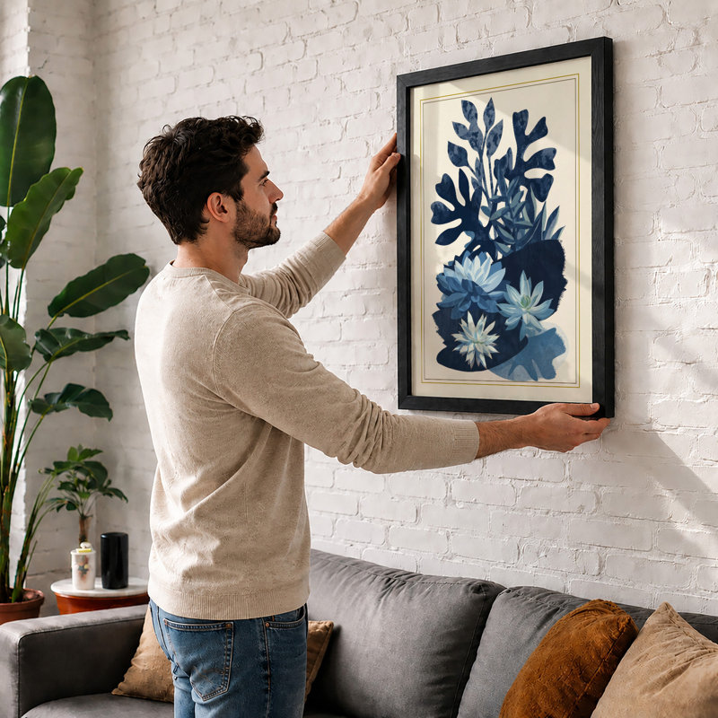 Study In Blue Botanical - Print, A1 - 84.1 x 59.4 cm, Oak
