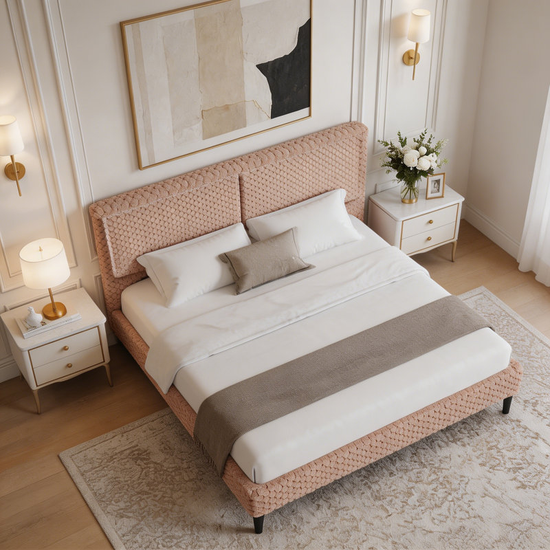Lit simple et moelleux avec lit moelleux et lit confortable, Queen, Camel