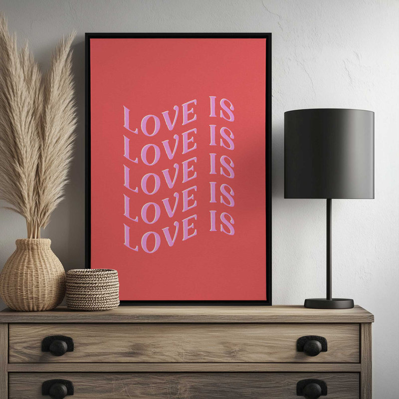 «Love Is Love Red» par Garima Dhawan, reproduction d'art, H 16 po x l 12 po, Cadre flottant, Noir