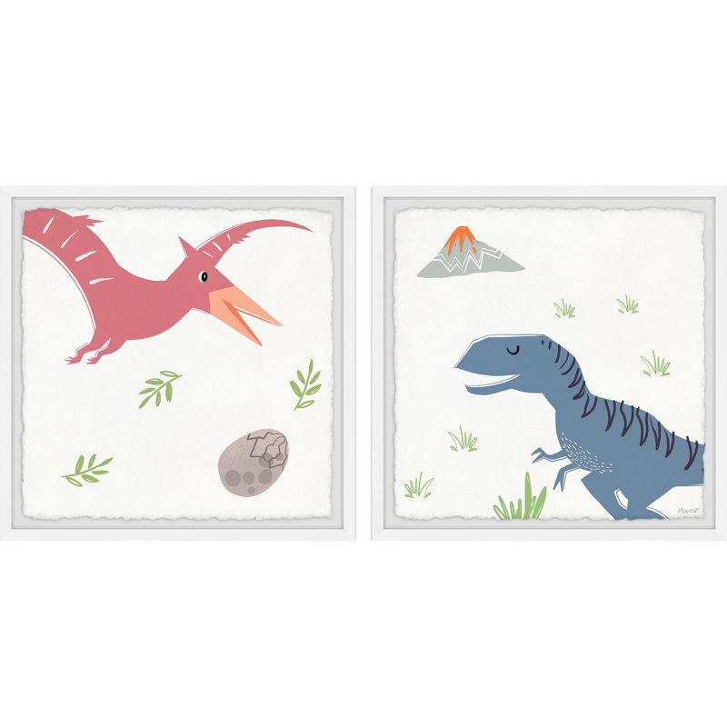 Ensemble de 2 pièces jouant avec des dinosaures, impression encadrée, H 18 po x l 18 po x P 1,5 po