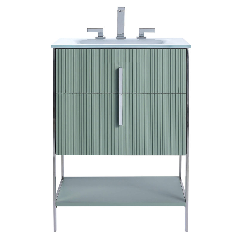 Mirutil Single Bathroom Vanity with Top, Chrome, Mint Green