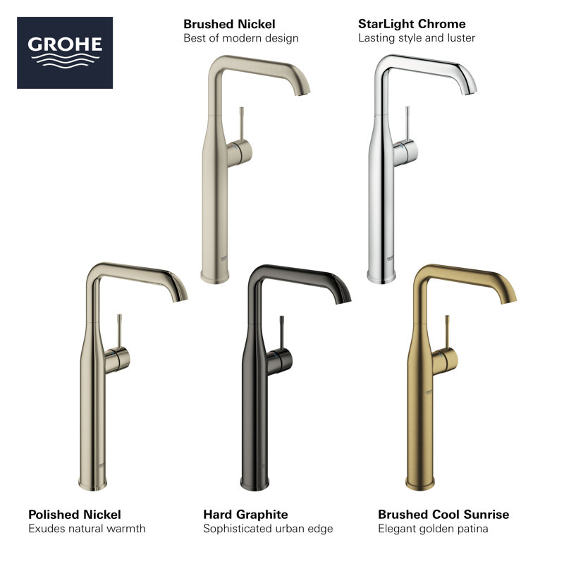GROHE Essence Single Hole Bathroom Faucet with Single Handle, Size XL,, Hard Graphite