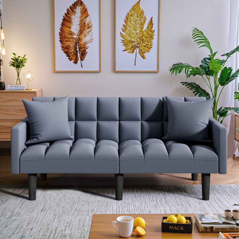 Canapé à accoudoirs carrés de 72,5 po Cristee, Mélange de coton bleu