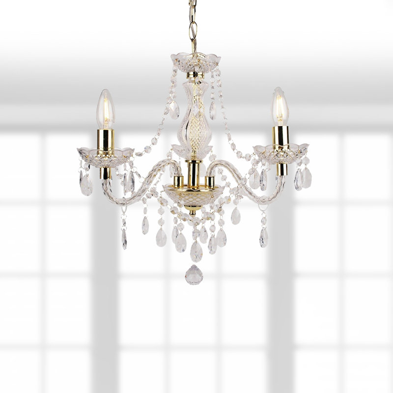 Xan 3 - Light Candle Style Chandelier, Clear/Gold