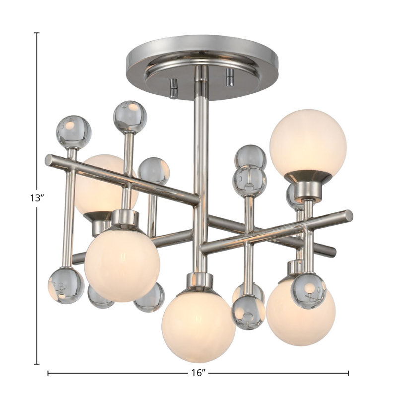 Polished Nickel and Glass LED Semi-Flush Mount Light