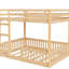 Lit superposé double en bois naturel avec garde-corps - Structure solide en pin, solution d'espace, haute compatibilité, aucun sommier requis-130428236