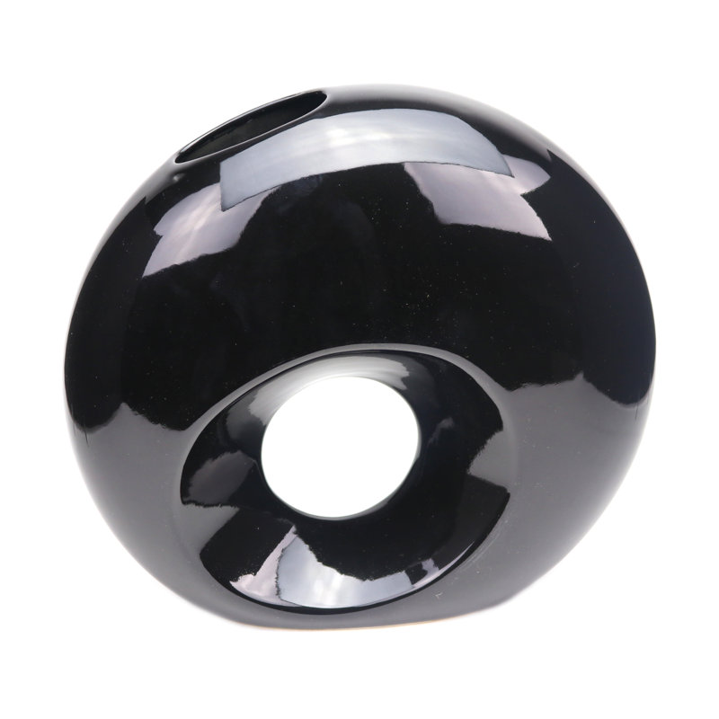 Global Handmade Ceramic / Porcelain Table Vase, 10" H x 11.5" W x 3.5" D, Black