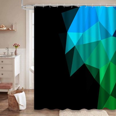 Rideau de douche hexagonal bleu sarcelle triangulaire avec 12 crochets