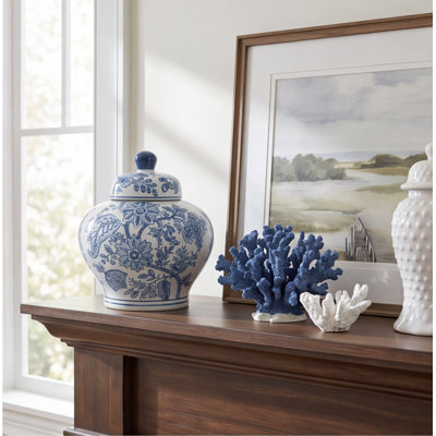 Pot de 9,1 pouces en porcelaine bleue et blanche avec motif floral