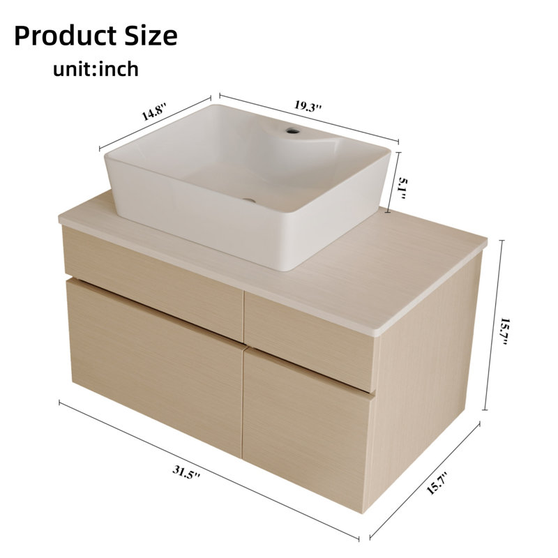 Meuble-lavabo compact 31,5 po avec lavabo, comptoir en ardoise blanc, blanc