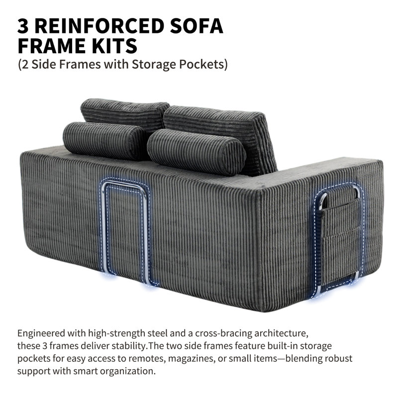 2 Seater Corduroy Sofa, Grey