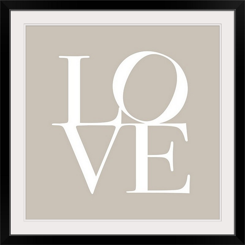 «Love» par Francy, art textuel, H 38 po x l 38 po x P 1 po, Cadre noir, Gris / blanc