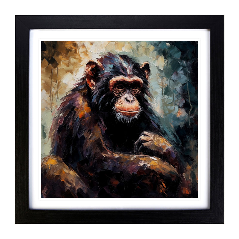 Monkey Palette Knife Painting No.2 - Single Picture Frame Print on Wood, Black