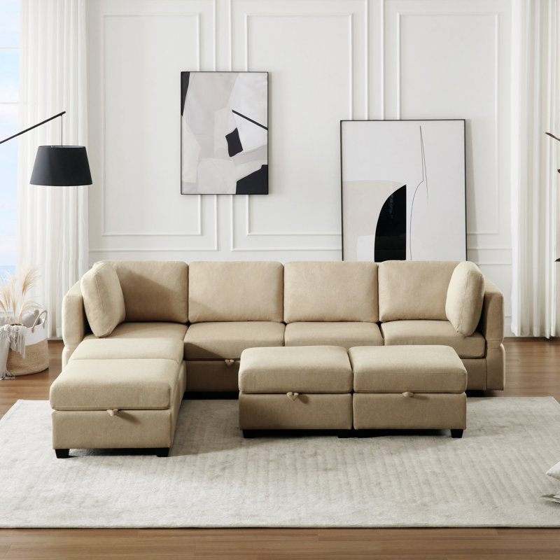 Canapé modulaire à accoudoirs et dossiers réglables, Beige