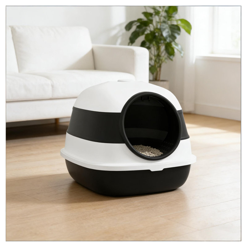 Bac à litière pour chat avec couvercle couvert, bac à litière pour chat avec entrée avant fermée de 20,5 pouces, pliable et contrôle des odeurs, noir ou blanc