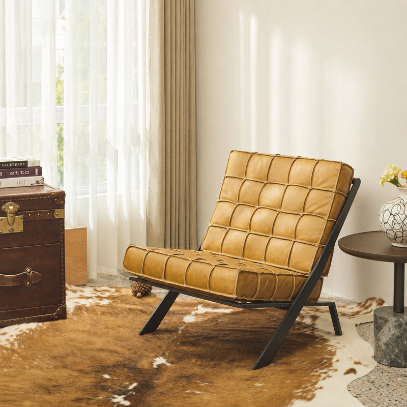 Zamire 25.4'' Wide Genuine Leather Lounge Chair, Orange