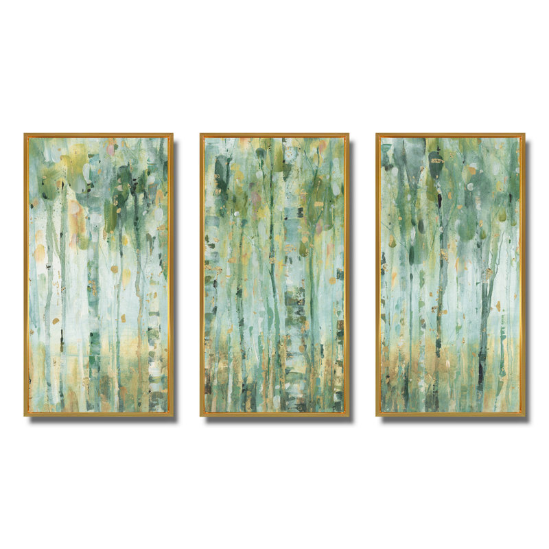 «The Birch Forest II», ensemble d'art mural sur toile encadré traditionnel, H 28 po x l 36 po x P 1 po, Cadre doré