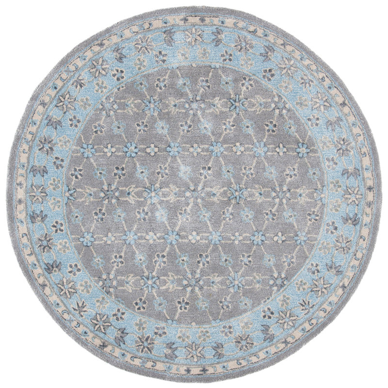 Blassingame Hand Tufted Wool/Viscose/Cotton Oriental Rug in Gray/Blue, Round 5'