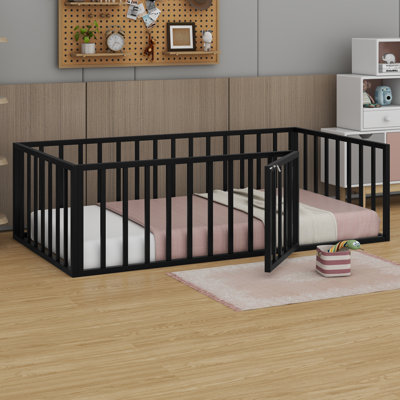 Haryuvraj Floor Bed Frame with Fence and Door