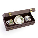 Coffee Cup & Saucer FLOWERS MODEL F-B Set of 2 in Luxury Box diam. 2.3in, H 2.5in, Cap. 4 oz, Saucer diam. 4.75in