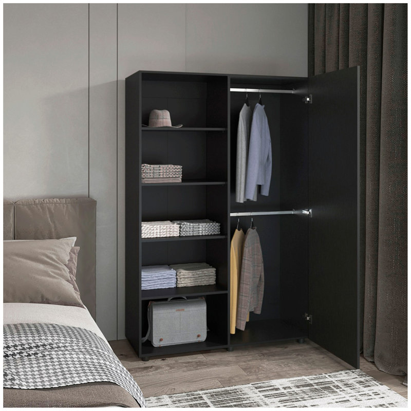 Armoire 1 porte à 6 niveaux avec deux tiges suspendues Eco, Noir
