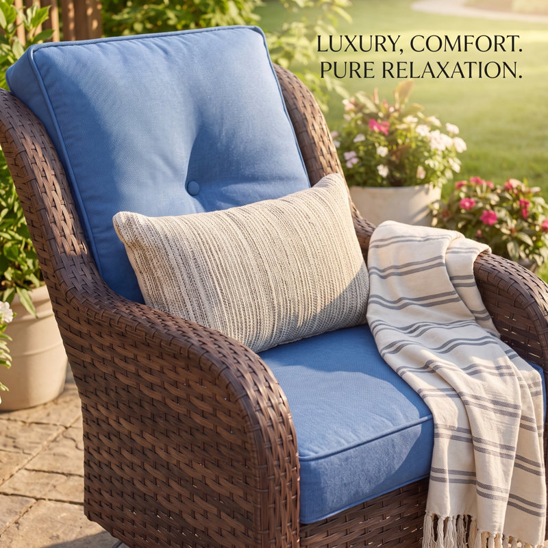 Patio Swivel Rocker Chair with Side Table, Navy