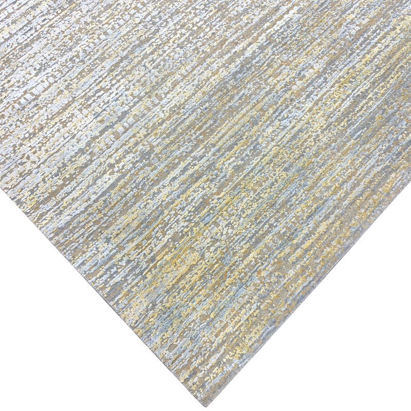Hand Knotted Striped Area Rug in Gold/Gray/Blue, Rectangle 8' x 10'