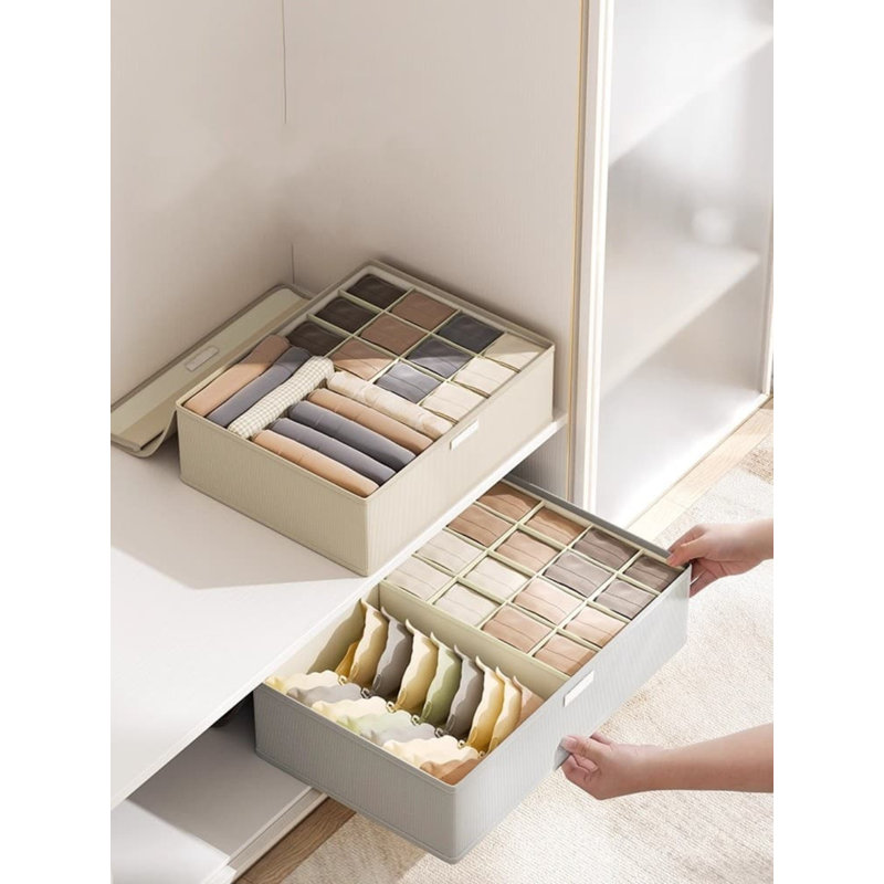 2-Pack Foldable Underwear Socks Organizer Set With Adjustable Divider Compartments, Travel Storage Bags For Closet Drawer Organization, Breathable Cotton Linen Fabric With Dust-Proof Flap