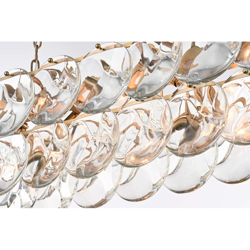Lustre en cristal 36 pouces Ikeny, H 10 po x l 36 po x P 12 po, Or satiné, 14 lumières