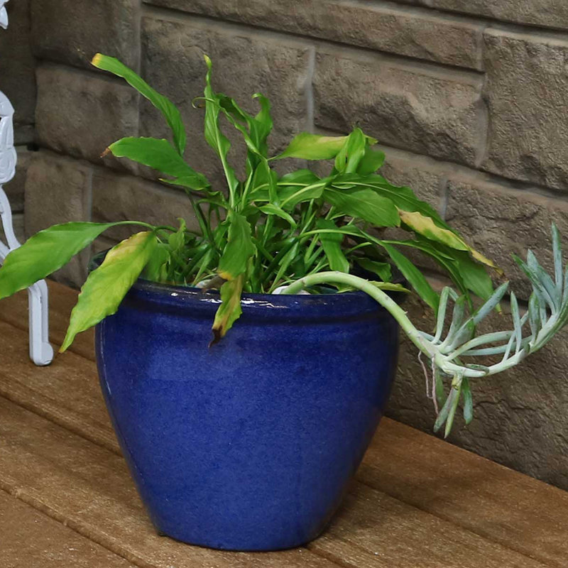 Pot de fleurs d'extérieur en céramique Chalet, Vert, H 8 po x l 9,5 po x P 9,5 po