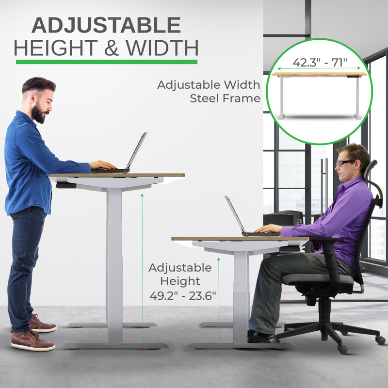 Uncaged Ergonomics Rise Up 60" x 30" Dual-Motor Electric Standing Desk - Height Adjustable Sit-Stand Desk with Memory Presets, Natural Bamboo Top, White Frame