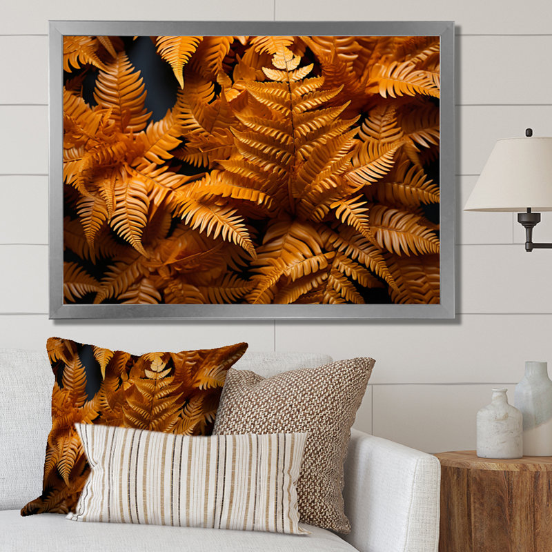 " Orange Ferns Field Vibrant ", 34" H x 44" W x 1.5" D, Silver Single Picture Framed