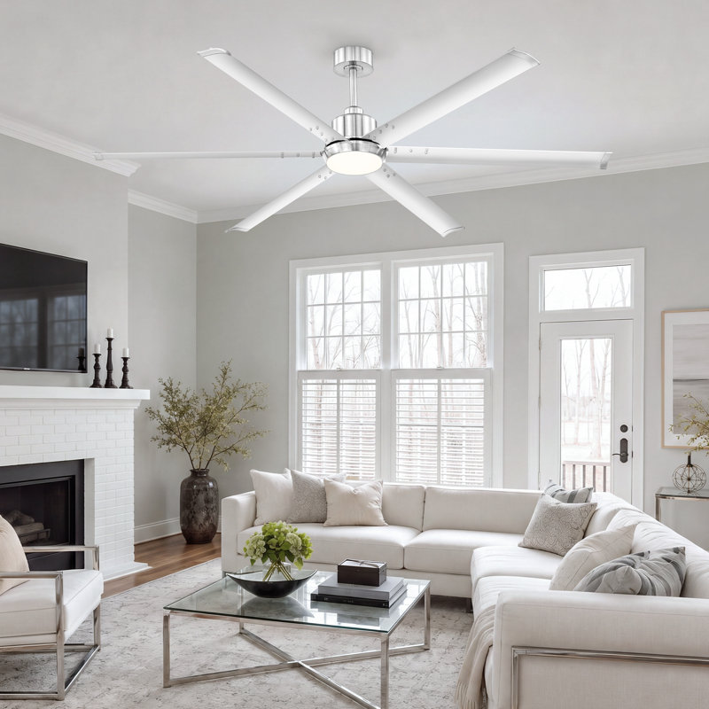 Ventilateur de plafond 72 po à 6 pales en nickel brossé 72 po avec lumière et télécommande pour l'intérieur et l'extérieur, ensemble de 3 ventilateurs de plafond à DEL en aluminium, moteur à courant continu, garage / salle de sport / patio couvert