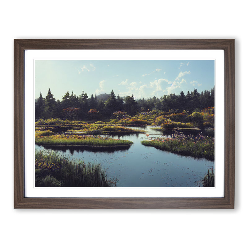 Pond In The Autumn - Single Picture Frame Print, 46cm H x 64cm W x 2cm D, Walnut