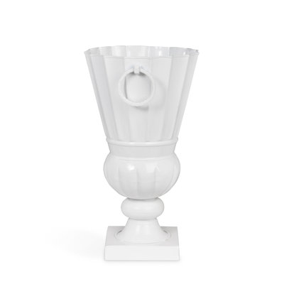 Atlas Outdoor Urn, Small, White Hydrangea