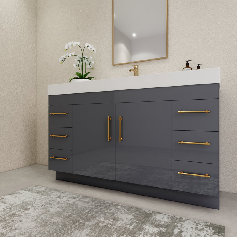 59" Single Bathroom Vanity Set with Drawers and Doors, Glossy Gray
