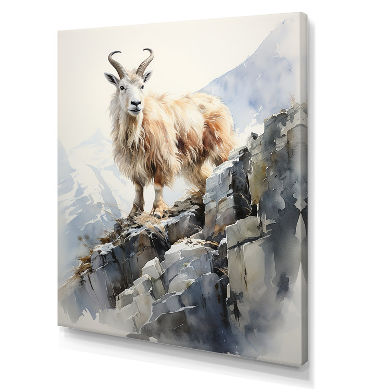 «Minimalist Goat Mountain Adventure I», art mural animal de chèvre, H 20 po x l 12 po x P 1 po, Toile tendue