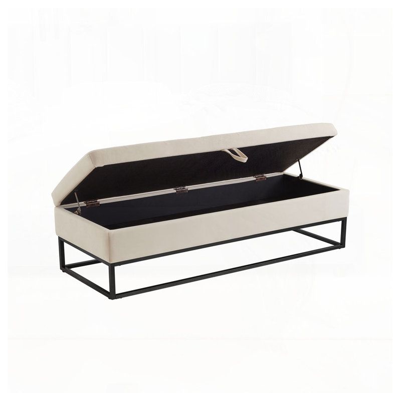 Banc de lit capitonné 58,6 po avec rangement, Beige