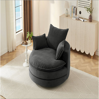 360° Swivel Sofa Chair Accent Barrel Chair 57.5"  Swivel Round Chair with Dual-layer Cushion Design and 3 Removable Pillows for Living Room, Bedroom, Office and Hotel