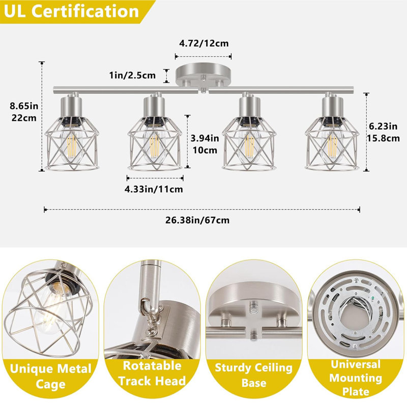 Semi Flush Mount Ceiling Light, Brushed Nickel, 4 Lights
