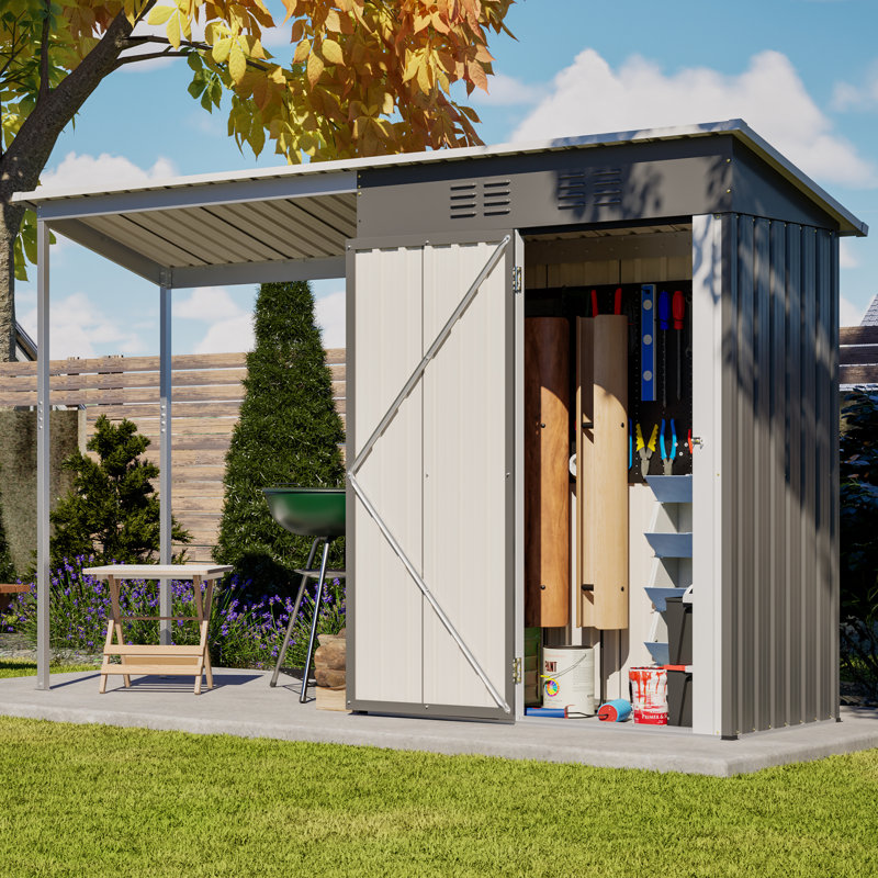 Abri de jardin 2 en 1, robuste et durable, en acier galvanisé (1,5 x 0,9 m), avec pergola ouverte et montage facile. Parfait pour ranger vos outils, sur votre terrasse ou dans votre jardin.